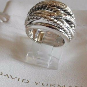 David Yurman Wide CrossOver Sterling Silver Cable Band Ring Size 6.5 and Pouch